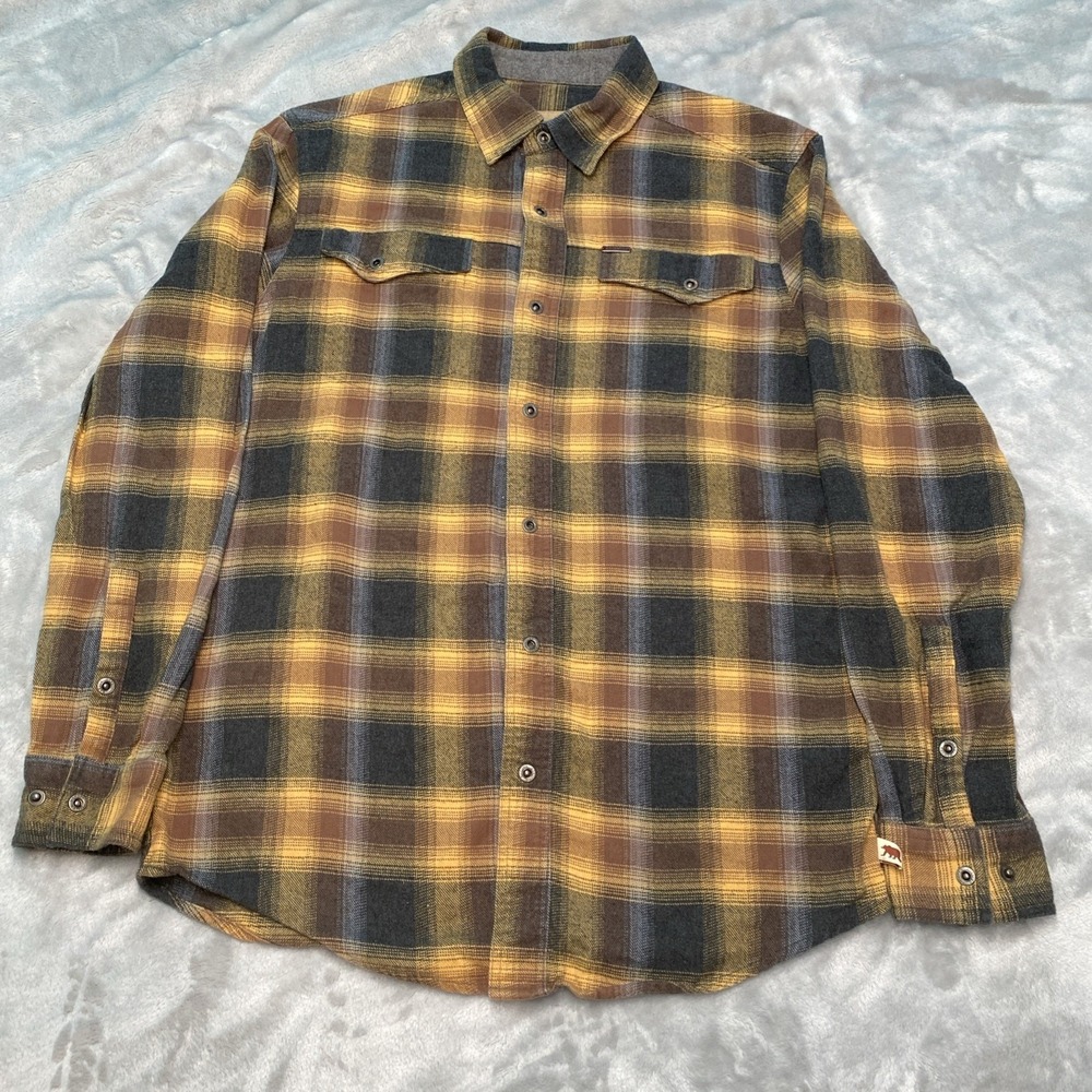 Dakota Grizzly Flannel Shirt Mens Medium Yellow Brown Plaid Outdoor Workwear Pro